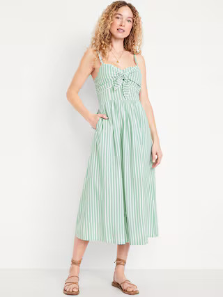 Fit & Flare Tie-Front Seersucker Midi Dress | Old Navy (US)