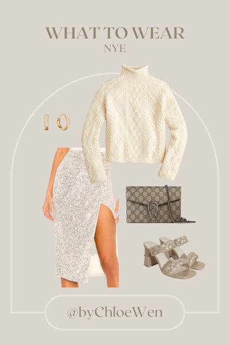 WHAT TO WEAR: New Year's Eve! J. Crew cable knit mockneck turtleneck with Revolve silver sequin slit maxi skirt with Petal & Pup heels!

#winter
#winterfashion
#winterstyle
#winteroutfit
#holiday
#holidayoutfit
#newyears
#newyearseve
#whattowear
#howtostyle
#jcrew
#petalandpup
#gucci
#mejuri 

#LTKSeasonal #LTKHoliday #LTKstyletip