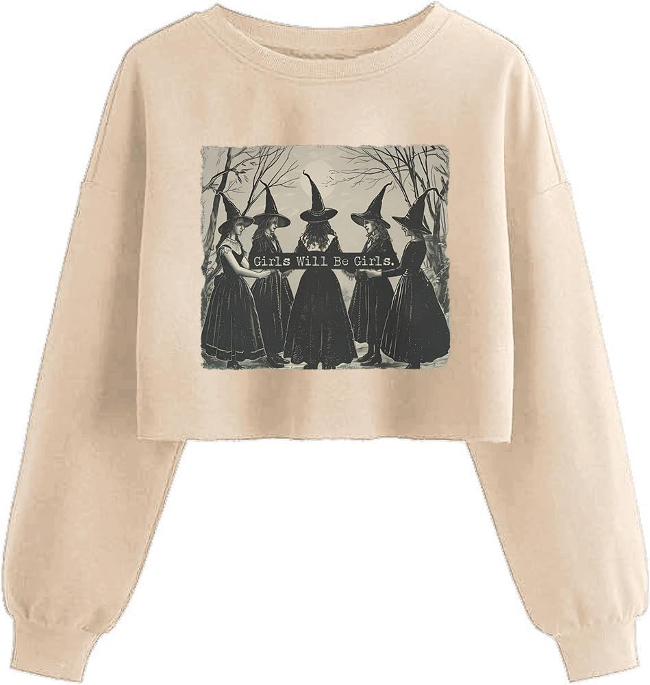 Women's Halloween Witch Vintage Graphic Crop Sweatshirt | Amazon (US)