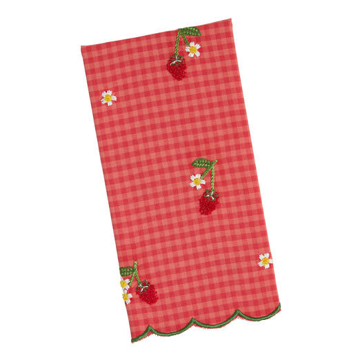 Red Check Strawberry Scalloped Embroidered Kitchen Towel by World Market | World Market