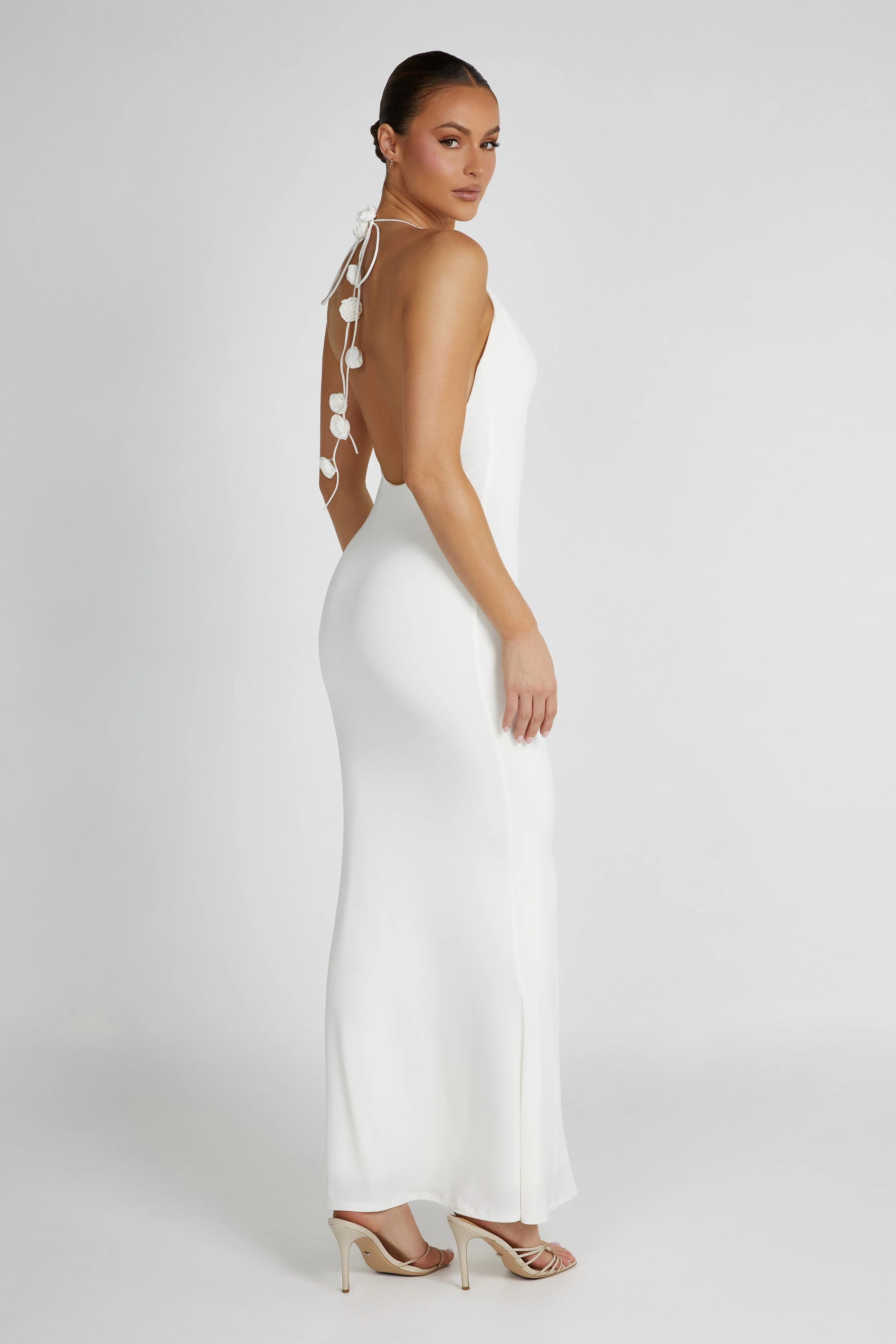 Marion Rose Halter Maxi Dress - White | MESHKI US