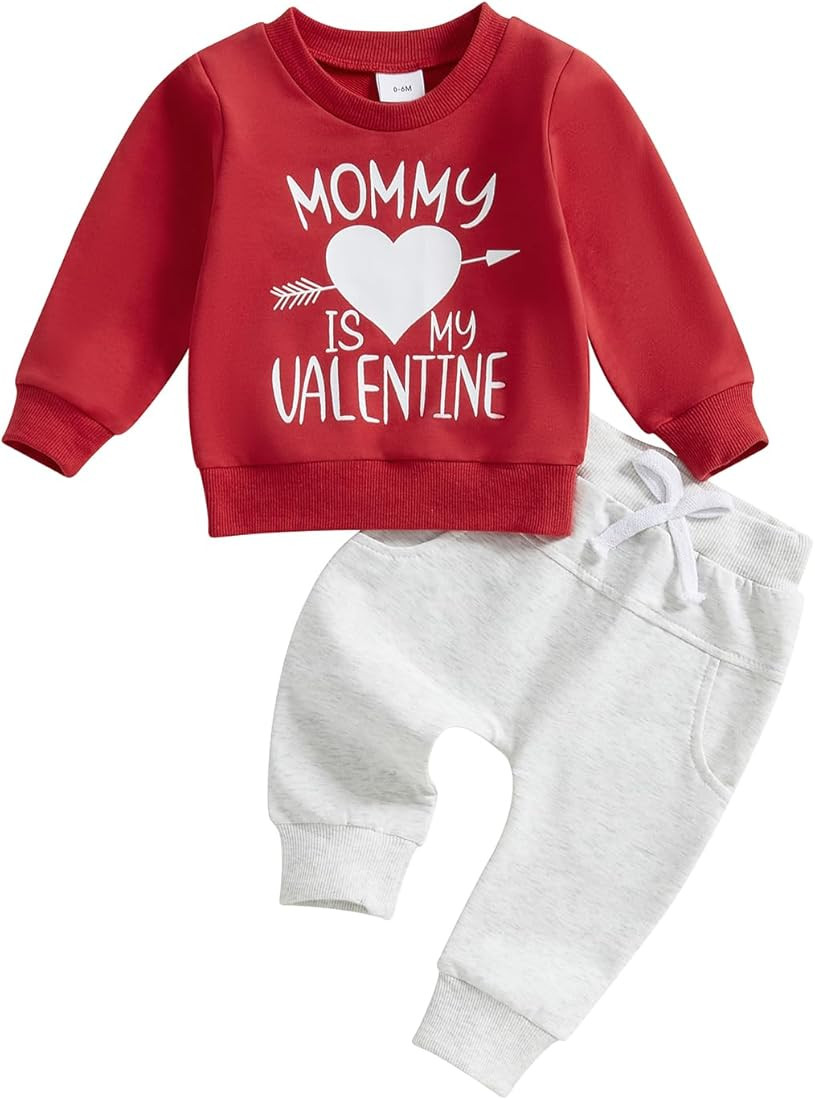 MAYUMMPY Baby Boy Girl Valentine's Day Outfit Long Sleeve Heart Print Sweatshirt Pants Toddler Sw... | Amazon (US)