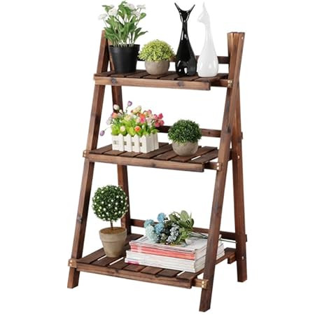 39.4" Bamboo Ladder Shelf Plant Shelf, 3 Tier Foldable Flower Pot Display | Amazon (US)