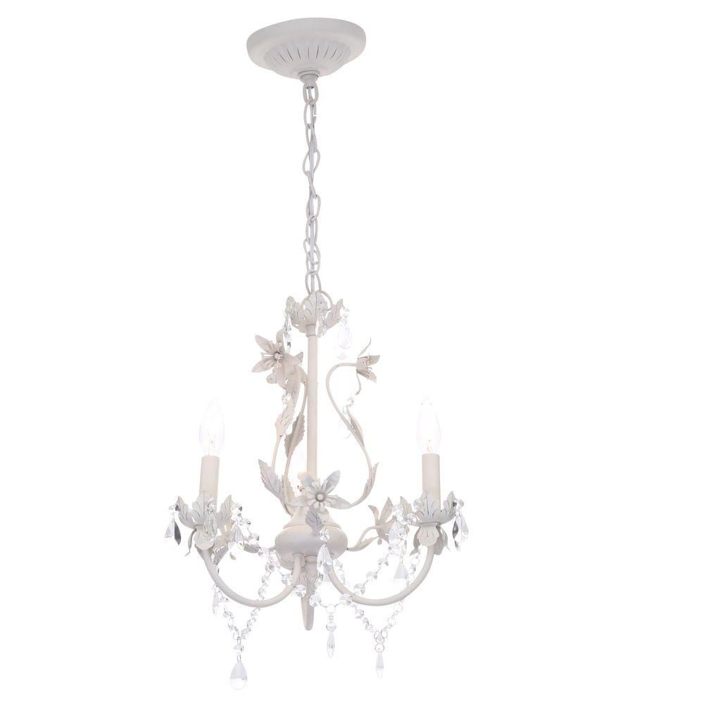 Kristin 3-Light Antique White Hanging Mini Chandelier | The Home Depot