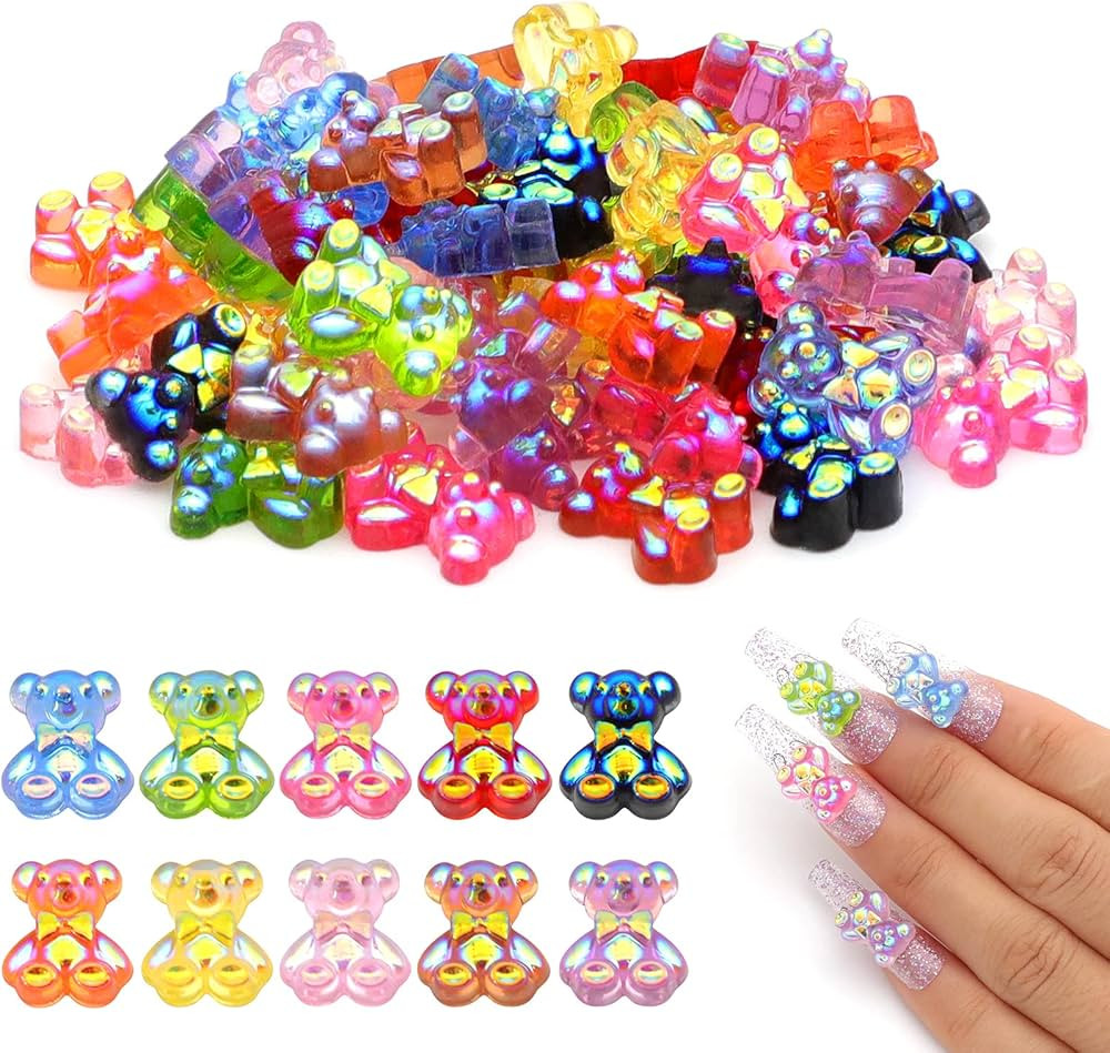 50 Pieces Colorful Gummy Bear Charms, Resin Flatbacks Candy Bear Charms for Slime Nails Art DIY C... | Amazon (US)