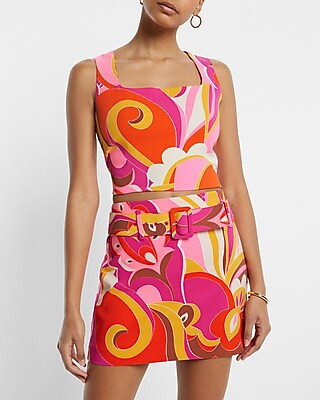 Printed Square Neck Cropped Tank | Express