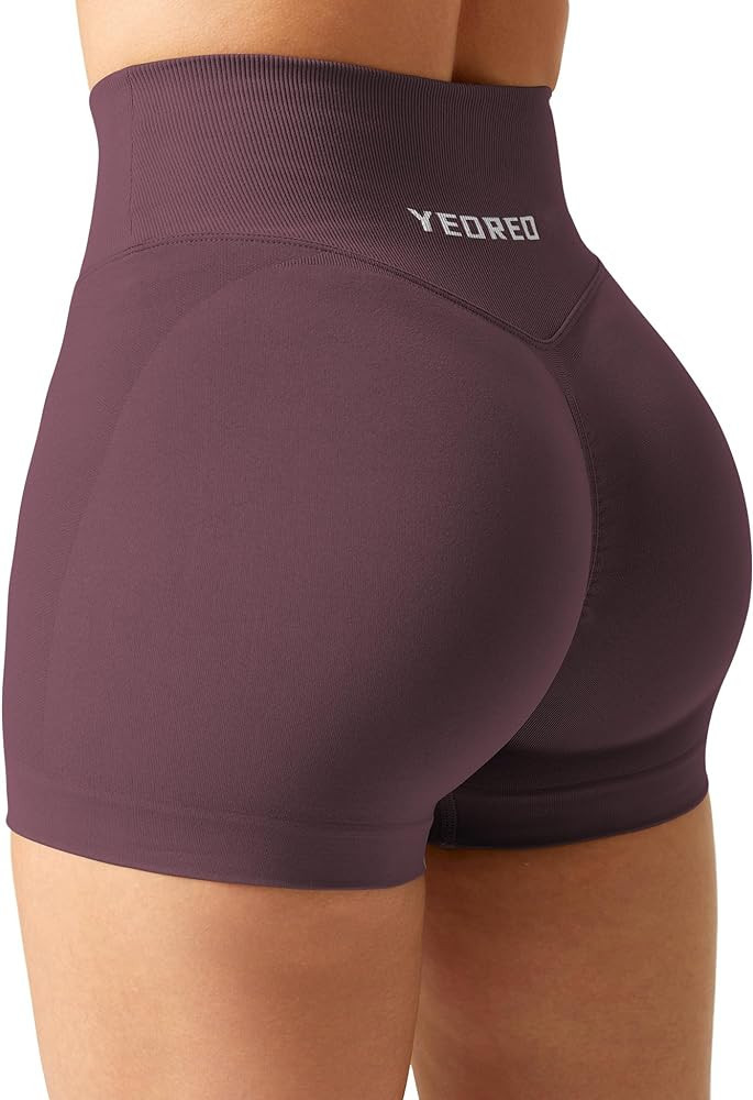YEOREO Scrunch Butt Workout Shorts Women 3.5" Seamless V Cross Waist Sport Gym Amplify Shorts | Amazon (US)