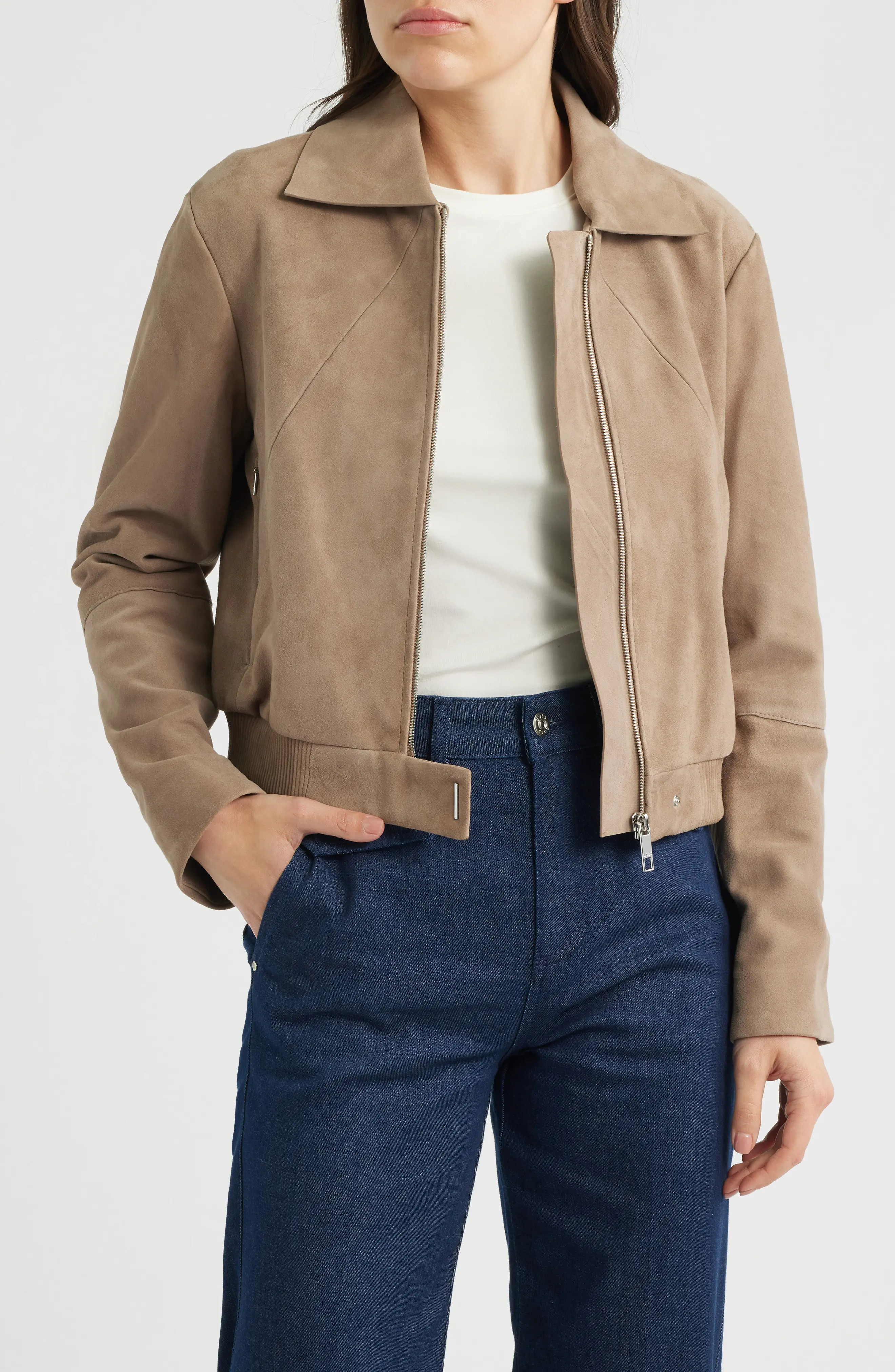 BOSS Salene Suede Jacket in Basalt at Nordstrom, Size 16 | Nordstrom