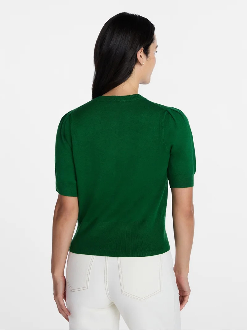 Time and Tru Women's Crewneck Cardigan with Short Sleeves, Lightweight, Sizes XS-XXXL | Walmart (US)