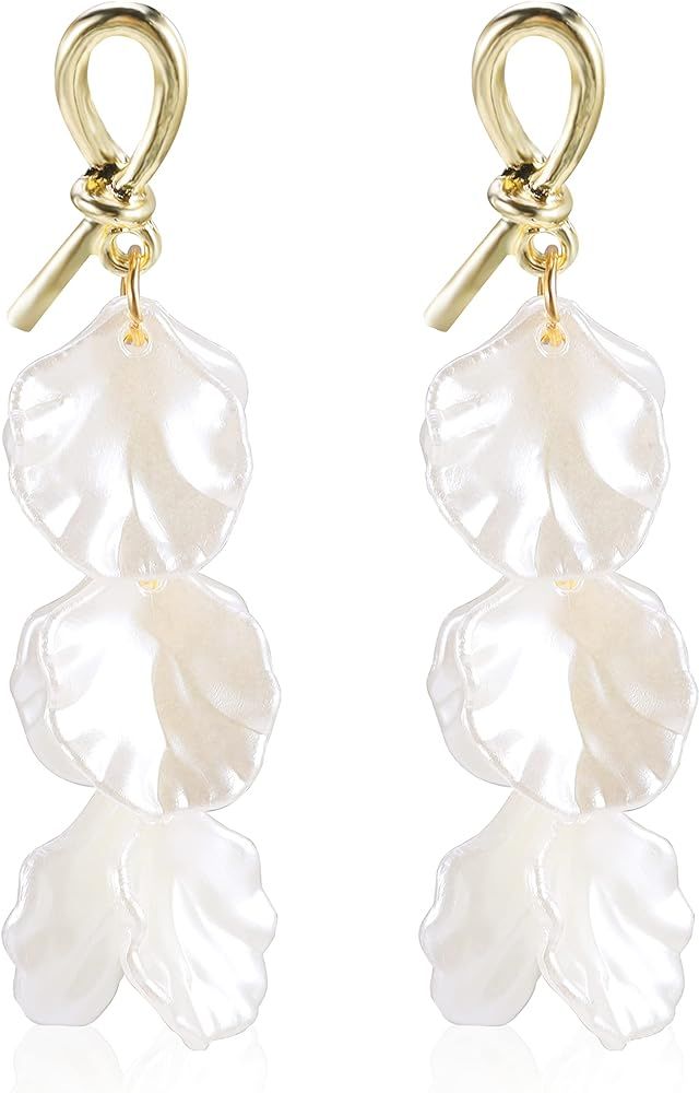 Shell Drop Earrings for Women and Girls, White Shell Long Dangle Earrings Cute Statement Dainty E... | Amazon (US)