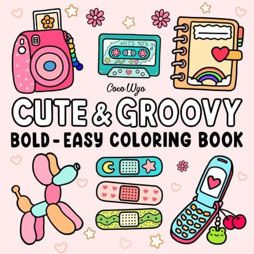 Cute & Groovy: Coloring Book for Adults and Kids, Bold and Easy, Simple and Big Designs for Relax... | Amazon (US)