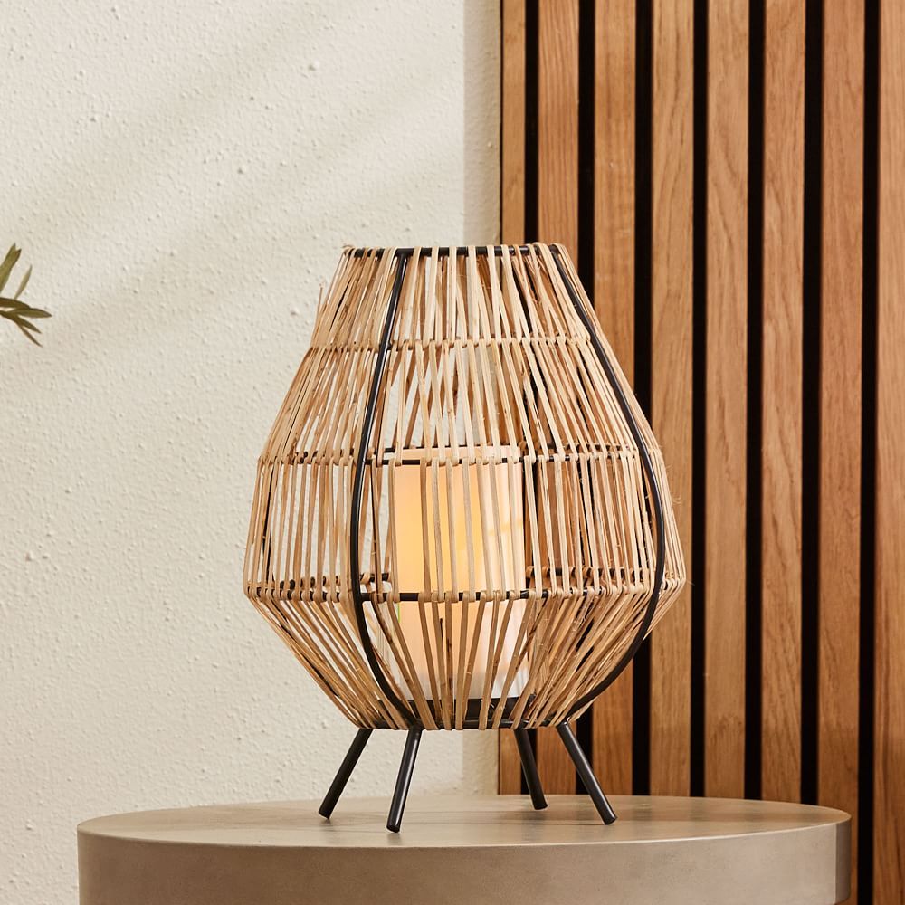 Woven Coastal Lanterns, Tulip, Natural, Rattan, Med | West Elm (US)