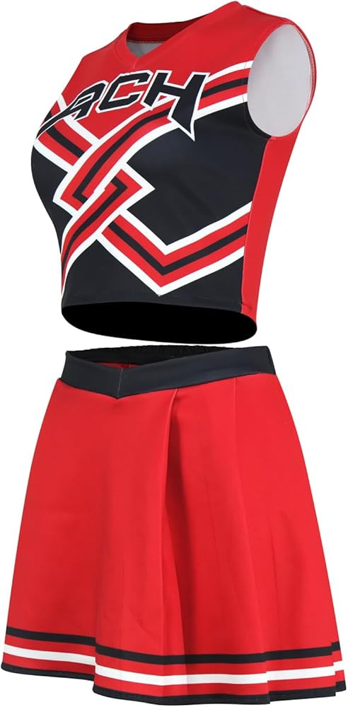 2 Piece Women Cheerleader Costume Top Skirt Sets Cosplay Cheer Outfit Halloween Cheerleading Part... | Amazon (US)