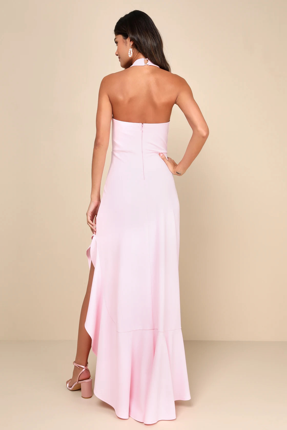 Majestic Perfection Light Pink Ruffled Halter Maxi Dress | Lulus