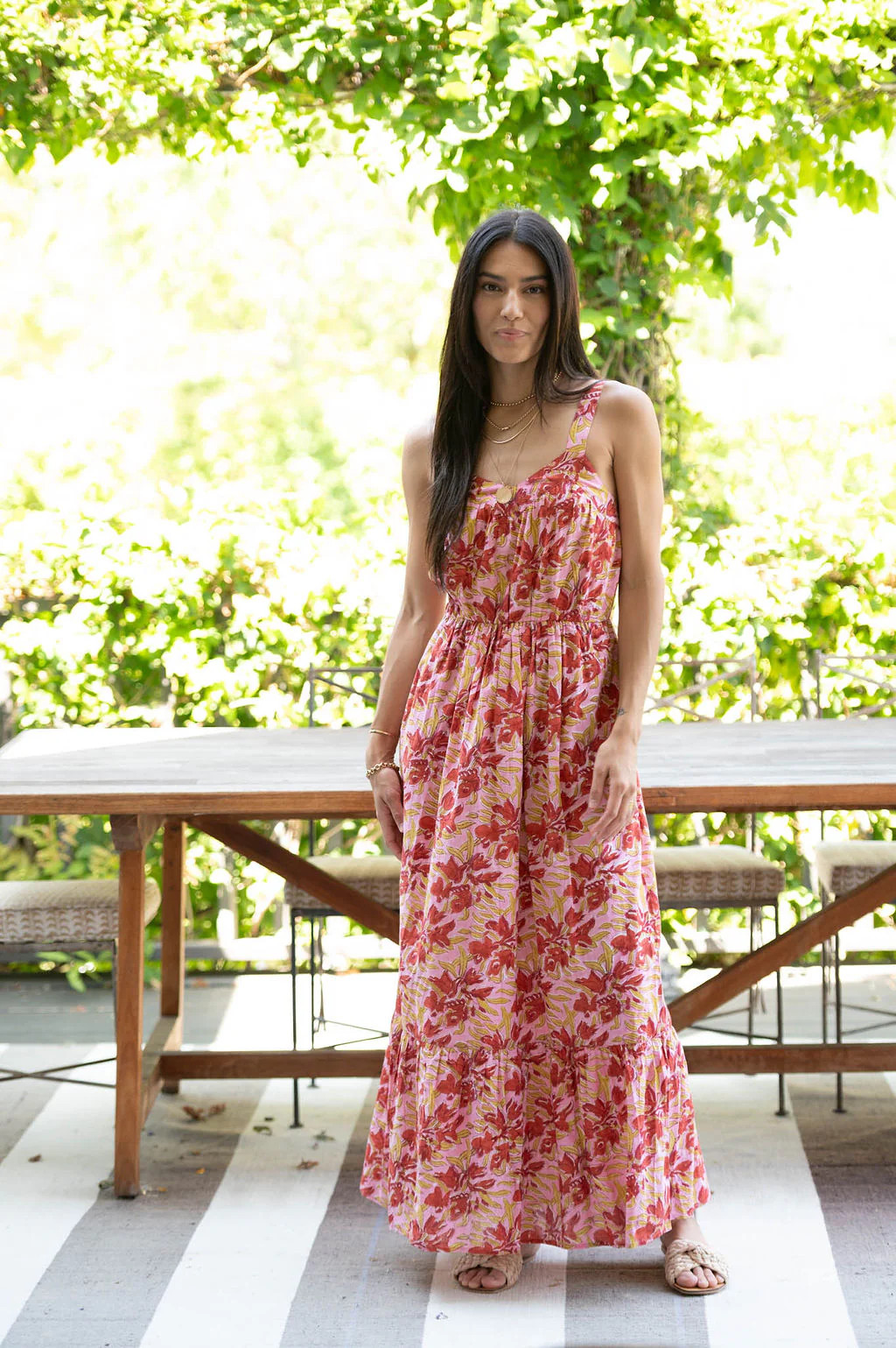 PORTOBELLO DRESS IN THE RED/PINK BLOCK PRINT | Roma Label