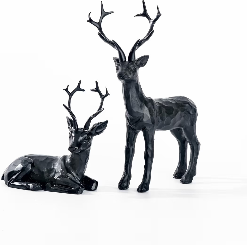 DN DECONATION 2PCS Black Reindeer Figurine Decoration, Small Christmas Resin Deer Statue Sculptur... | Amazon (US)