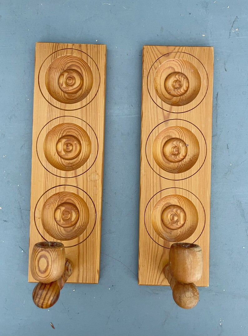 Vintage Scandinavian Wall Sconces | Pair of Wooden Mid-century Candle Holders | Denmark Modern Ar... | Etsy (US)