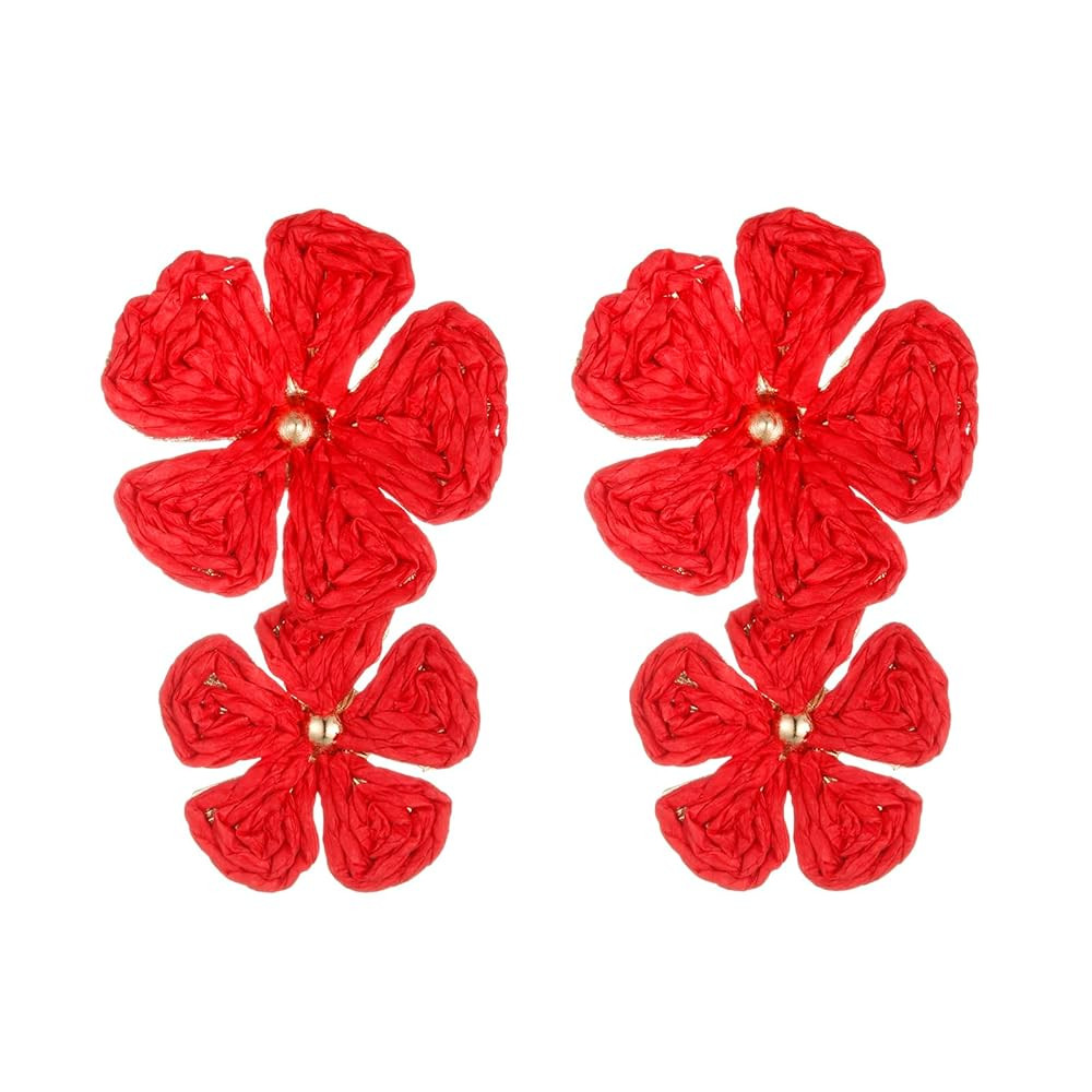 Raffia Flower Earrings, Raffia Straw Wrapped Flower Drop Dangle Earrings Summer Tropical Beach Je... | Amazon (US)