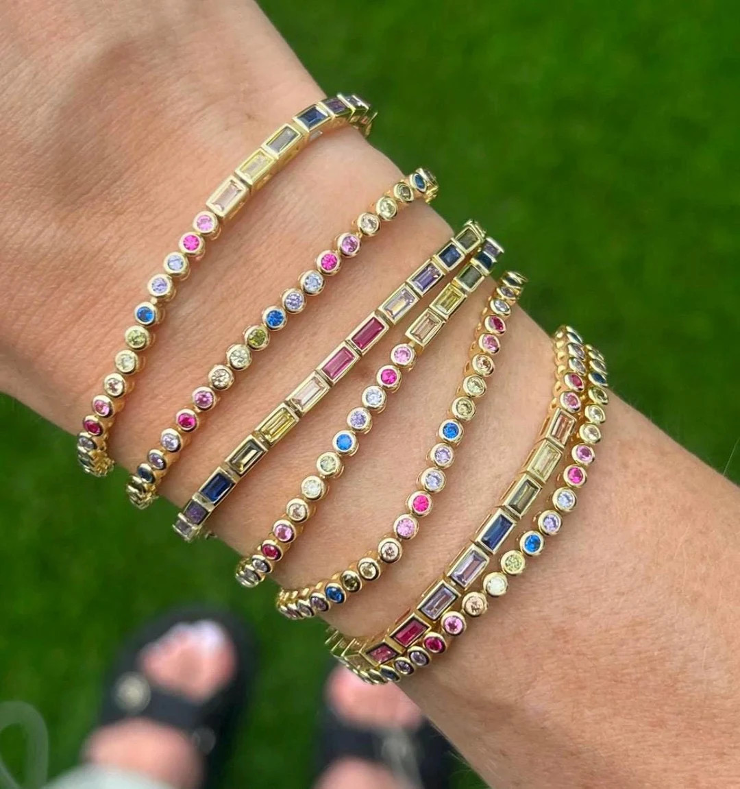 Minimalist Multicolor CZ Crystal Tennis Bracelet for Any Occasion, Summer Stylish Jewelry - Etsy | Etsy (US)