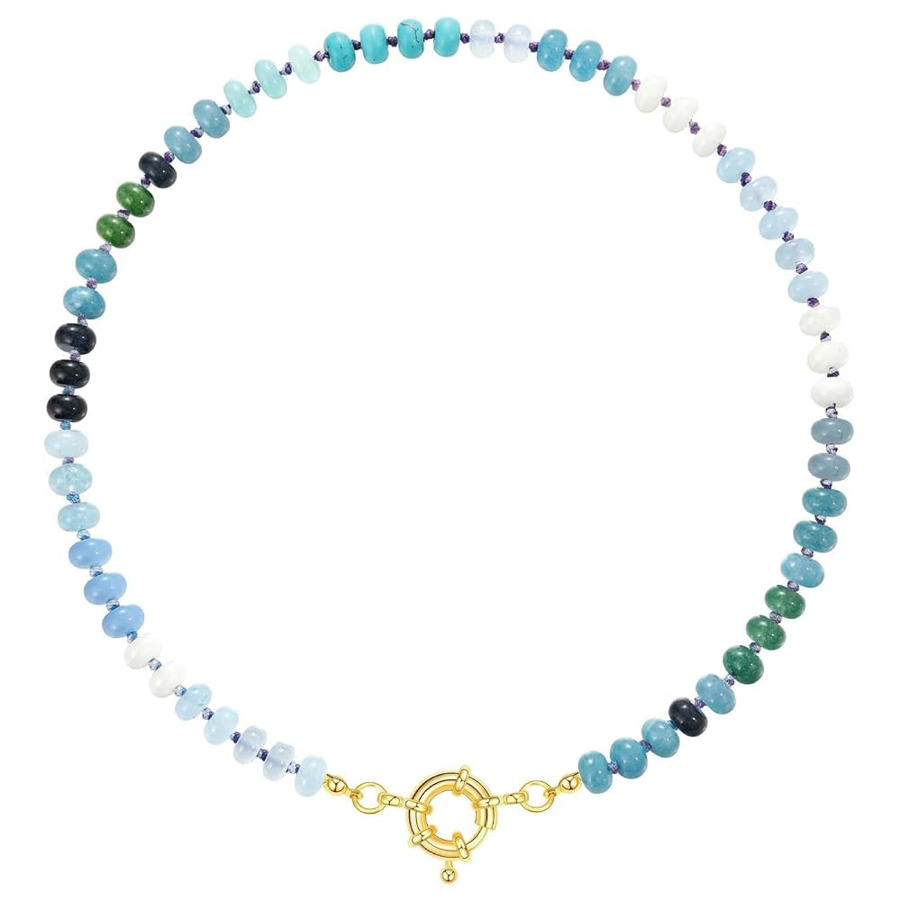 KissYan Beaded Gemstone Necklace for Women, Colorful Boho Bead Choker Natural Stone Surfer Beach ... | Amazon (US)