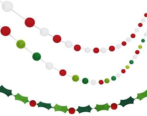 Christmas Felt Ball Garland Christmas Felt Banner Holiday Holly and Berries Felt Banner Christmas... | Amazon (US)