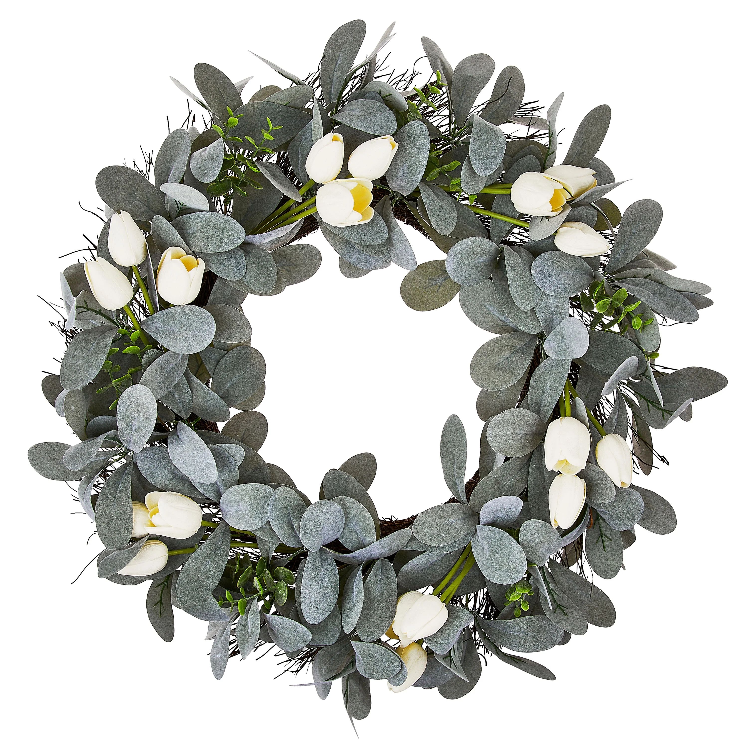 Easter Artificial White Tulip Flower Wreath, 22 in x 5.5 in x 22 in, by Way To Celebrate - Walmar... | Walmart (US)