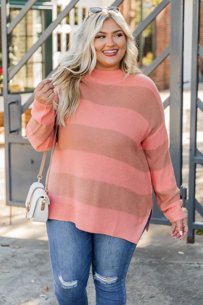 Ain't It Fun Coral Striped Sweater | Pink Lily