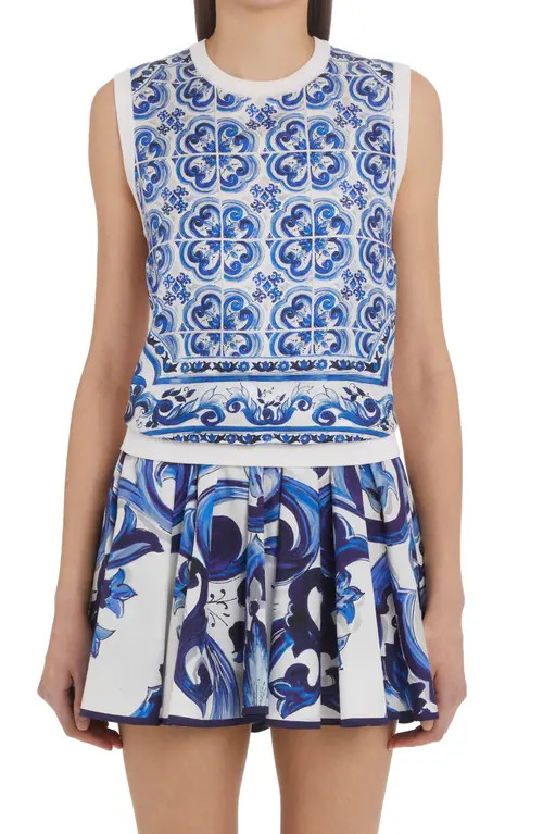 Dolce & Gabbana Majolica Silk Sweater Vest in Hy3Tn Maiolica 3 at Nordstrom, Size 0 Us | Nordstrom