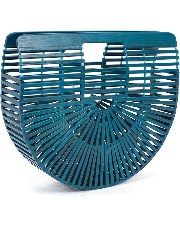 Women's Bamboo Handbag by Handmade Straw Bag,Tote Bamboo Purse Natural Basket Bag for Summer Beac... | Amazon (US)