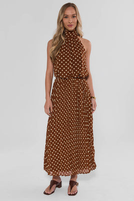 Brown Polka Dot Maxi Skirt | Avara