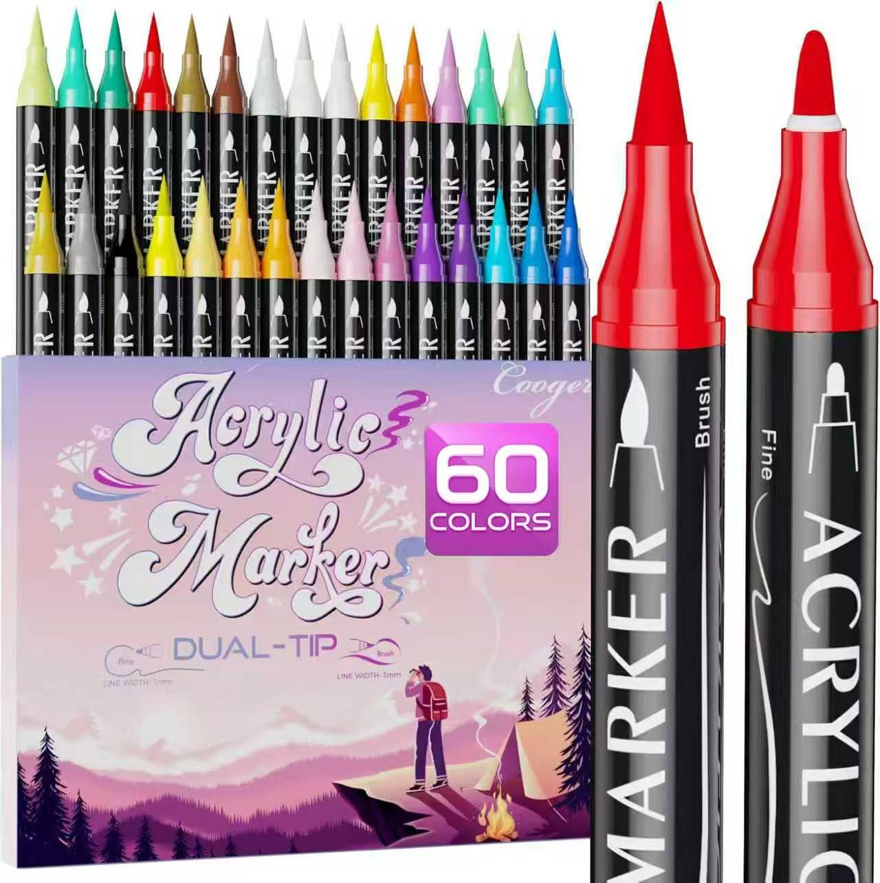 60 Colors Dual Tip Acrylic Paint Markers,Fine Tip and Brush Tip Permanent Acrylic Paint Pens For ... | Amazon (US)