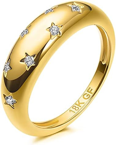 AllenCOCO Chunky Gold Plated Rings for Women - Trendy Cubic Zirconia 14k Gold Filled Stackable Ri... | Amazon (US)