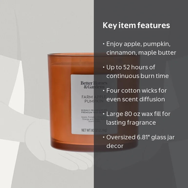 Better Homes & Gardens Farm Apple Pumpkin Scented Oversized Jar Candle, 4-Wick, 80 oz (2.26 kg) | Walmart (US)