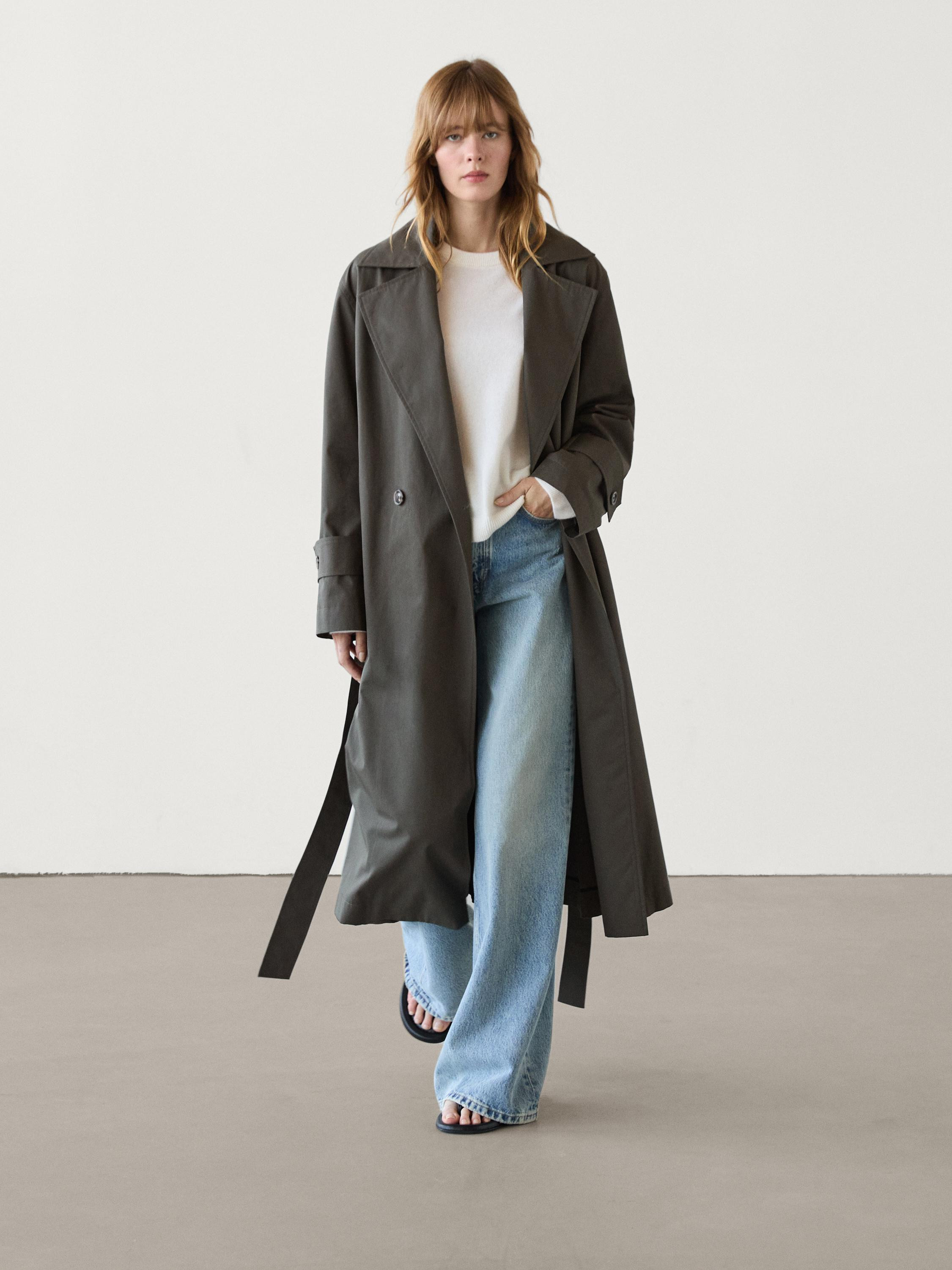 Long cotton trench coat | Massimo Dutti UK