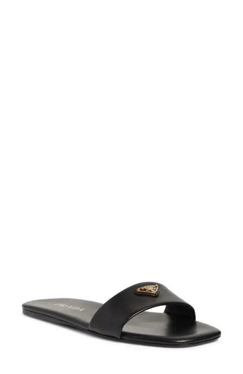 Prada Triangle Logo Slide Sandal in Nero at Nordstrom, Size 8.5Us | Nordstrom