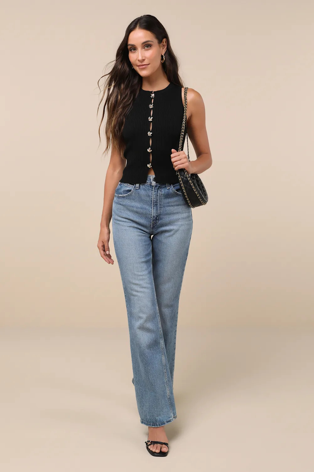 Conceptually Chic Black Ribbed Knit Button-Front Tank Top | Lulus