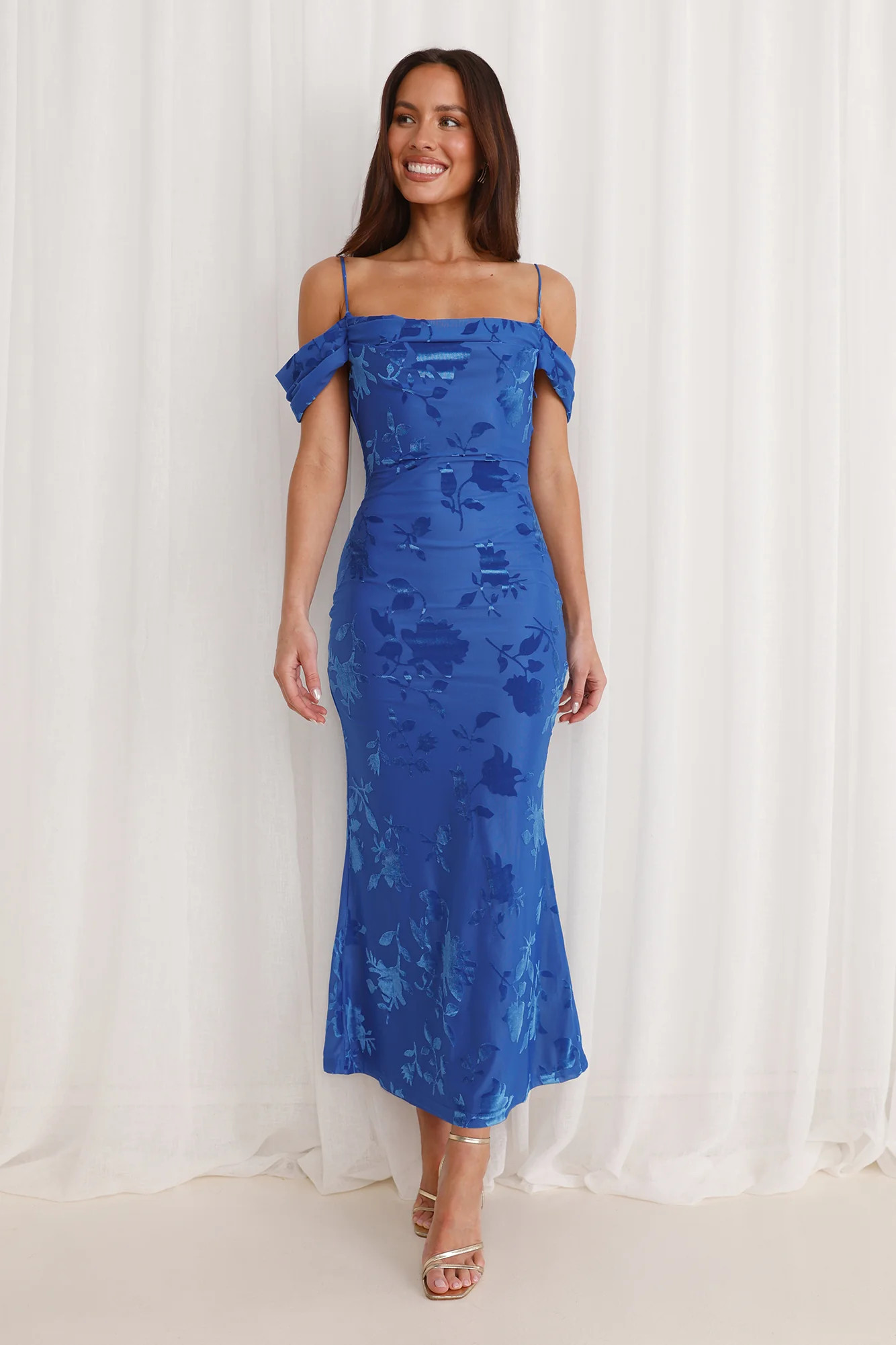 Good Fun Off Shoulder Maxi Dress Blue | Hello Molly (US)