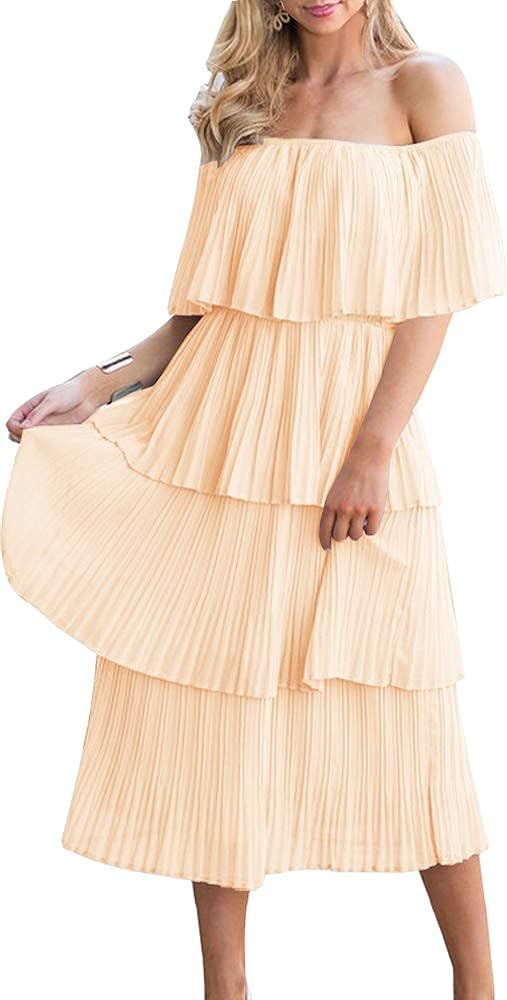 ETCYY Women's Off The Shoulder Ruffles Summer Loose Casual Chiffon Long Party Beach Maxi Dress | Amazon (US)