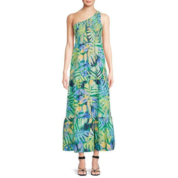 Time and Tru Women's One Shoulder Midi Dress - Walmart.com | Walmart (US)