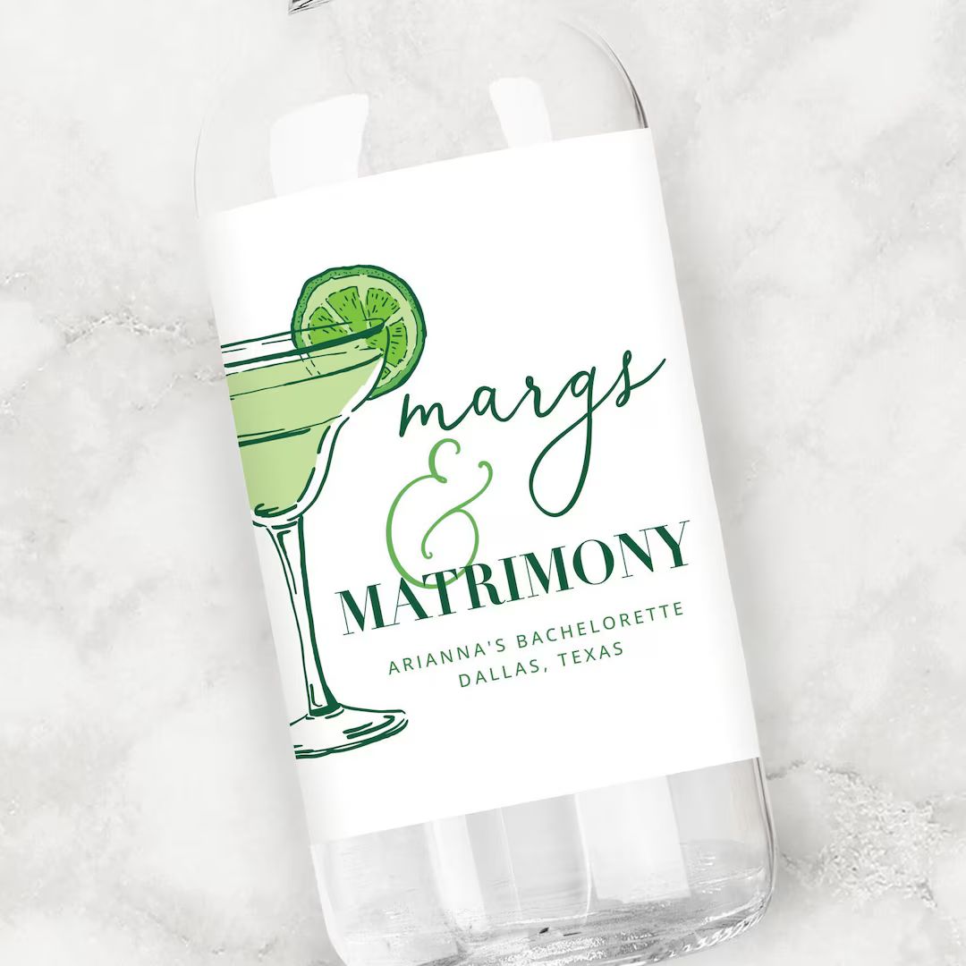 Margs & Matrimony Tequila Label Bachelorette Party Favors Bridesmaid Gifts Personalized Liquor La... | Etsy (US)