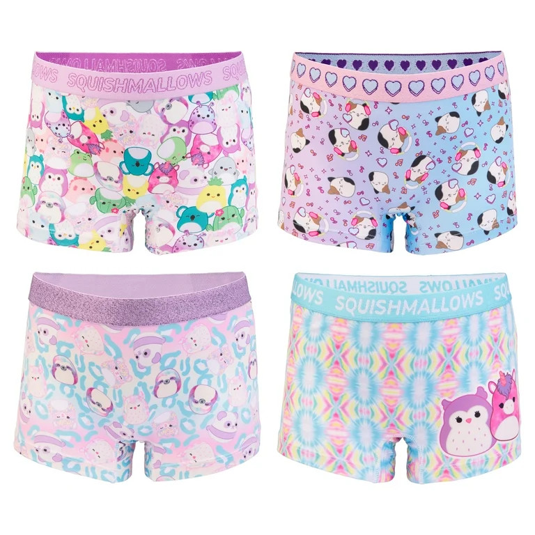 Squishmallow Girls Boyshort Character Underwear, 4-Pack, Size 4-10 | Walmart (US)