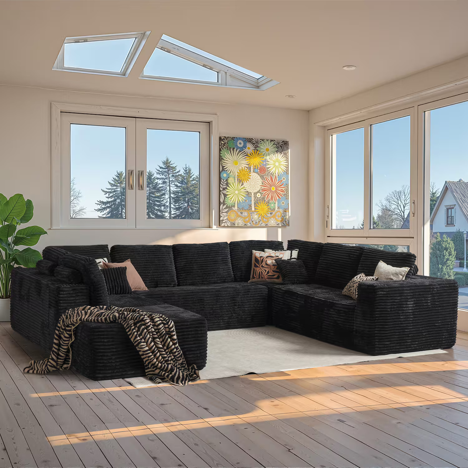 Ovios - 135" Modular Sectional Cloud Sofa, U Shaped Couch with Chaise Lounge for Living Room - Black | Best Buy U.S.