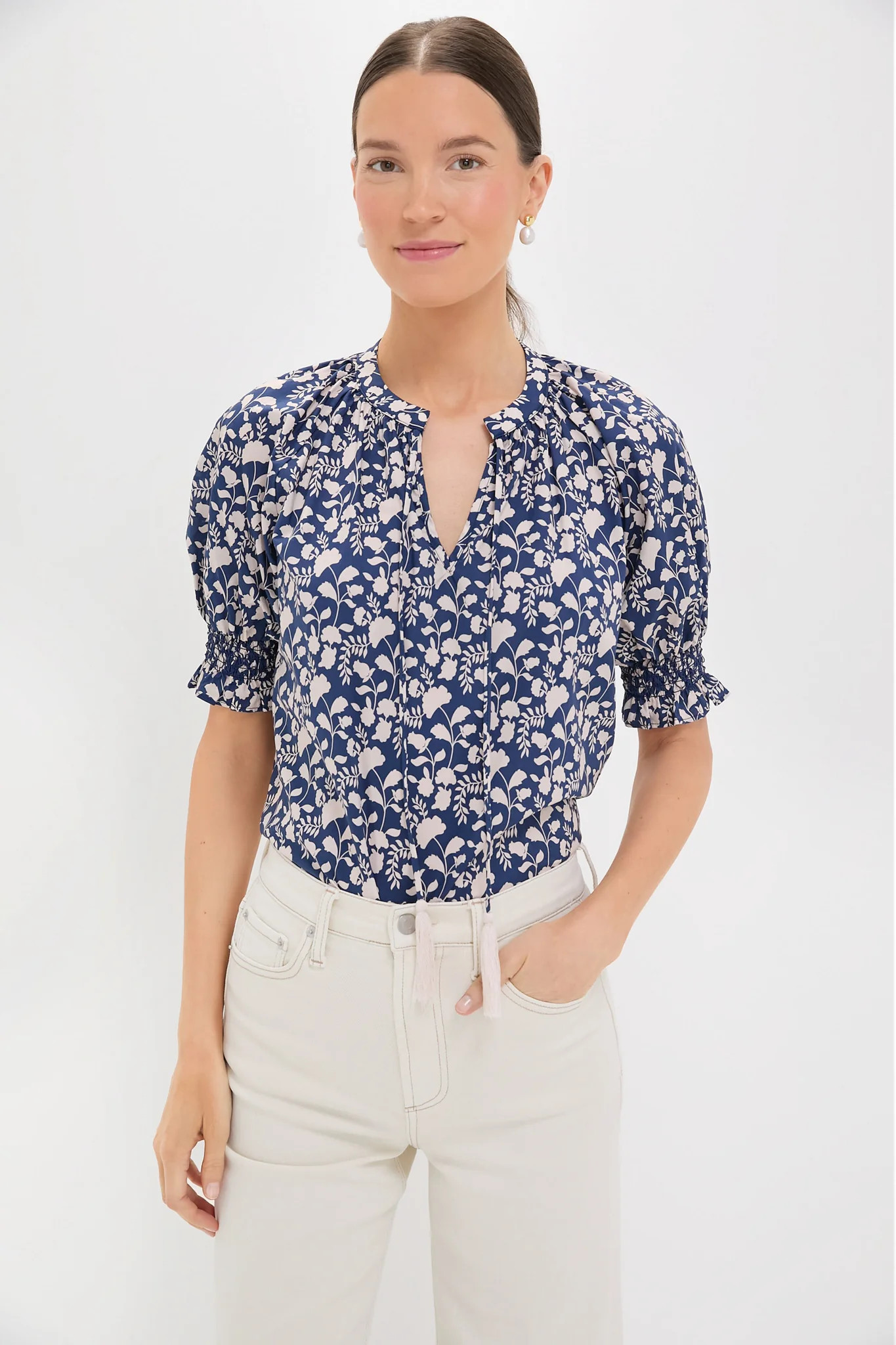 Navy & Ivory Floral Colleen Blouse | Tuckernuck (US)