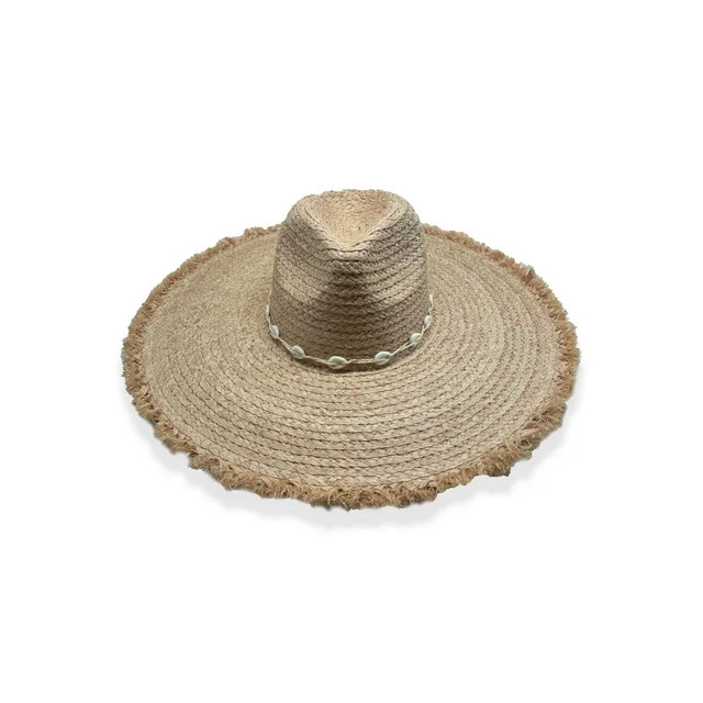 Time And Tru Women's Shell Fringe Straw Hat, OSFM, Natural | Walmart (US)