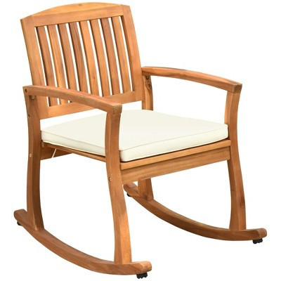 Outsunny Outdoor Rocking Chair with Cushion, Acacia Wood Patio Rocker for Backyard, Patio, Home, Teak Tone | Target