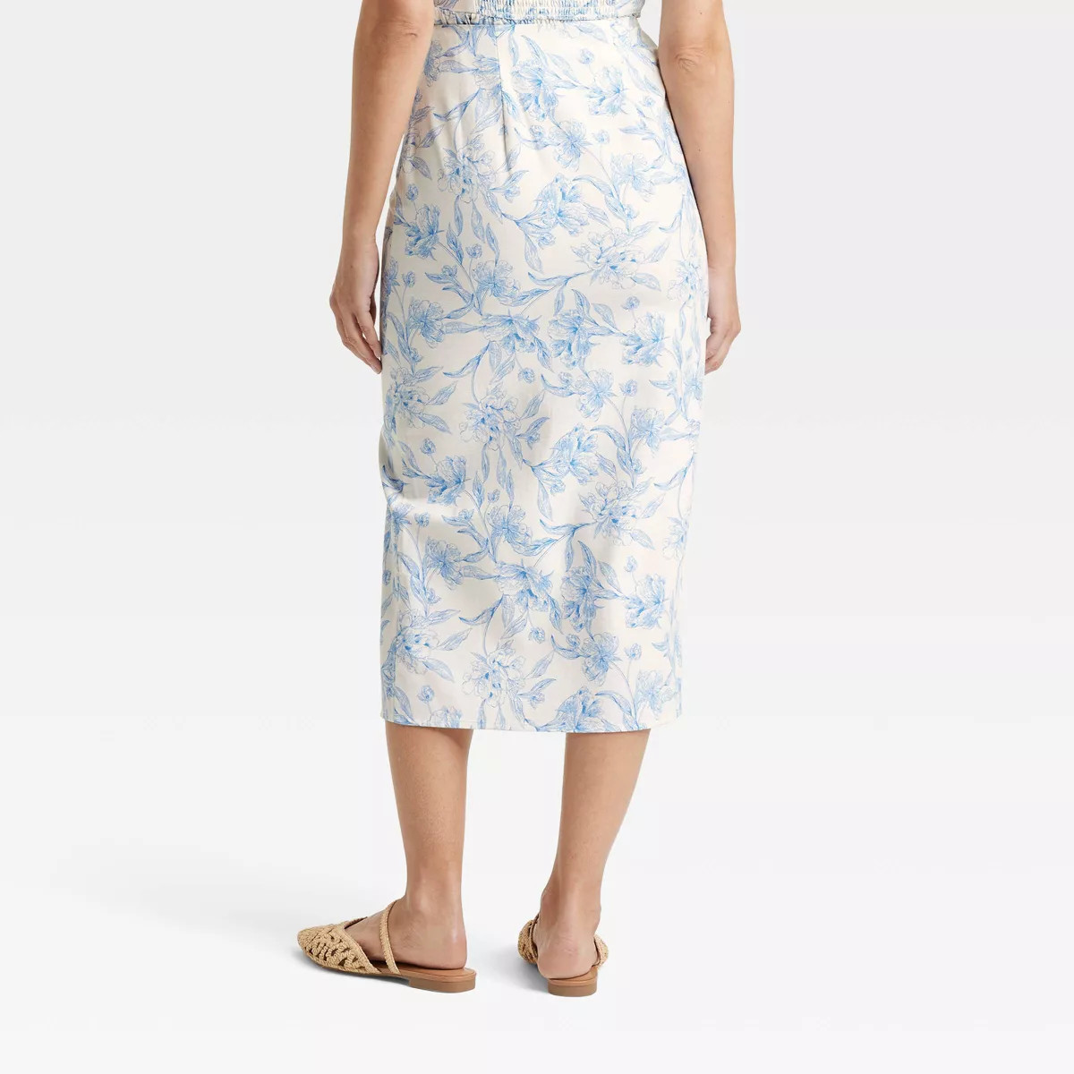Women's Garden Party Midi A-Line Skirt - A New Day™ Cream/Blue Floral | Target