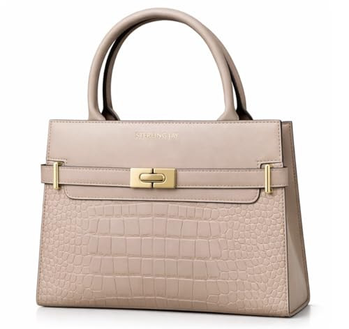 Women’s Croc-Embossed Satchel Handbag (Replica of Hermes Kelly) – Top Handle Purse with Adjustable Crossbody Strap, Luxury Vegan Leather, Beige | Amazon (US)