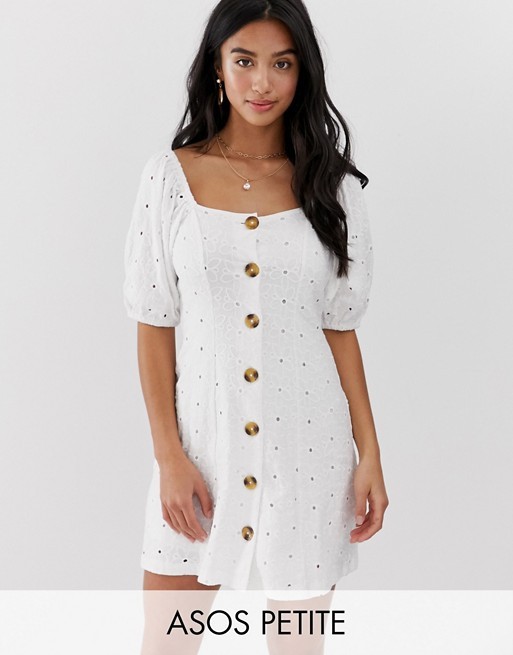 ASOS DESIGN Petite button through broderie tea dress | ASOS US