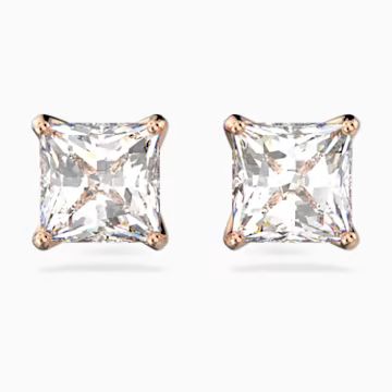 Attract Stud Pierced Earrings, White, Rose-gold tone plated | Swarovski (US)
