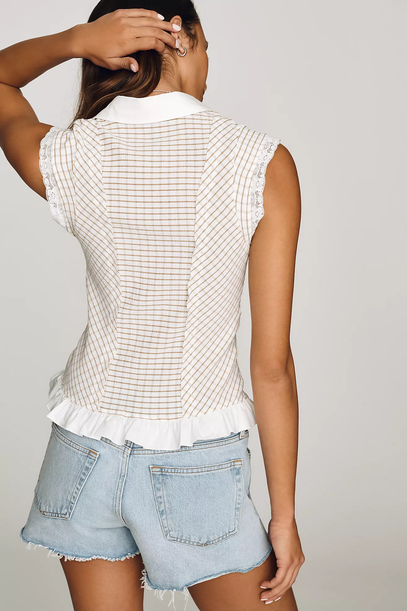 By Anthropologie Slim Ruffled Sleeveless Buttondown Shirt | Anthropologie (US)